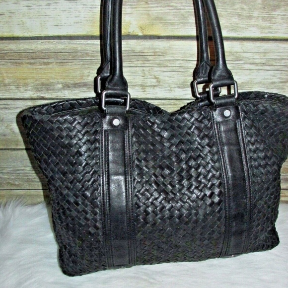 Sondra Roberts Black Woven Braided Leather Tote